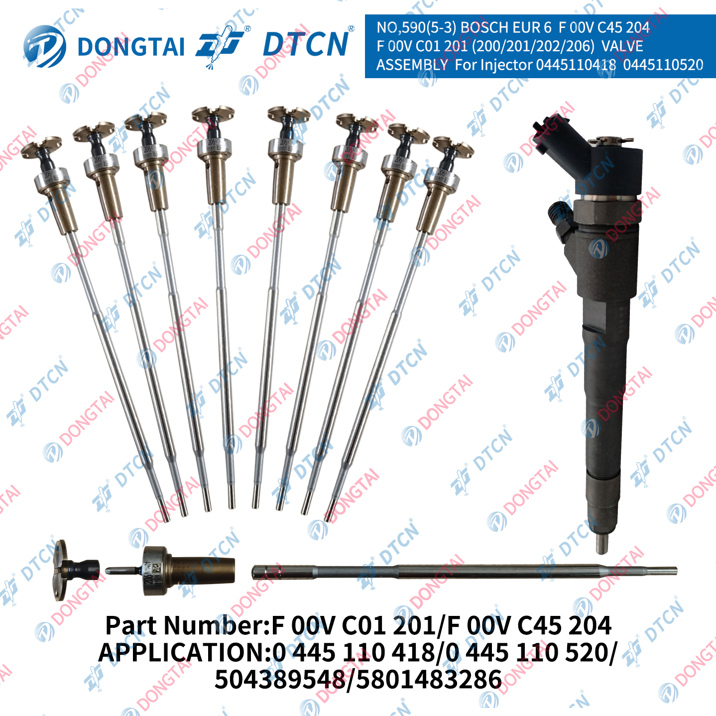 NO.590(5-3) BOSCH EUR 6 F 00V C45 204 / F 00V C01 201 (200/201/202/206) VALVE ASSEMBLY for Injector 0445110418 0445110520 504389548 5801483286
